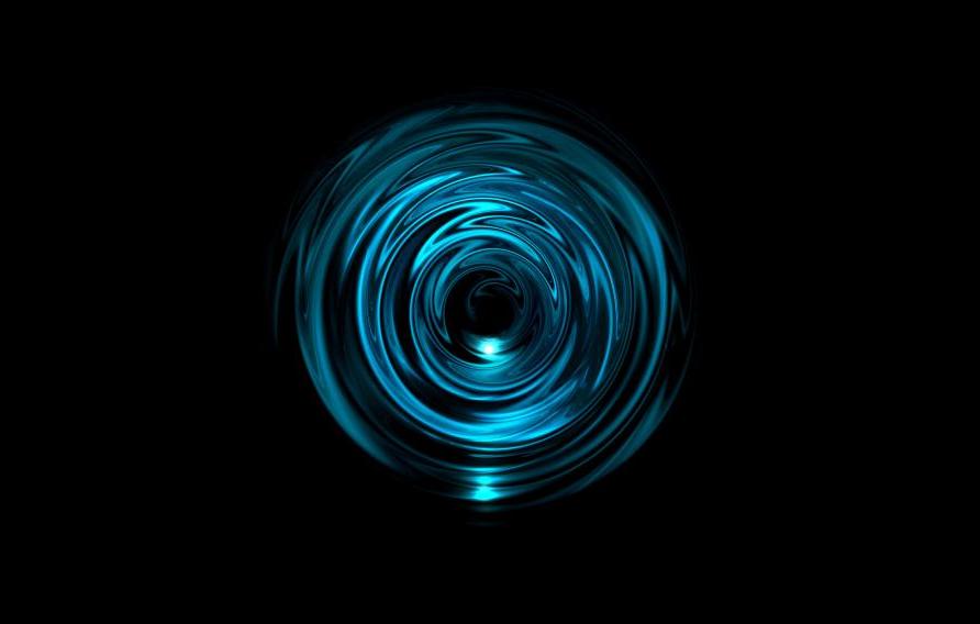 Abstract glowing blue vortex with light ring on black background